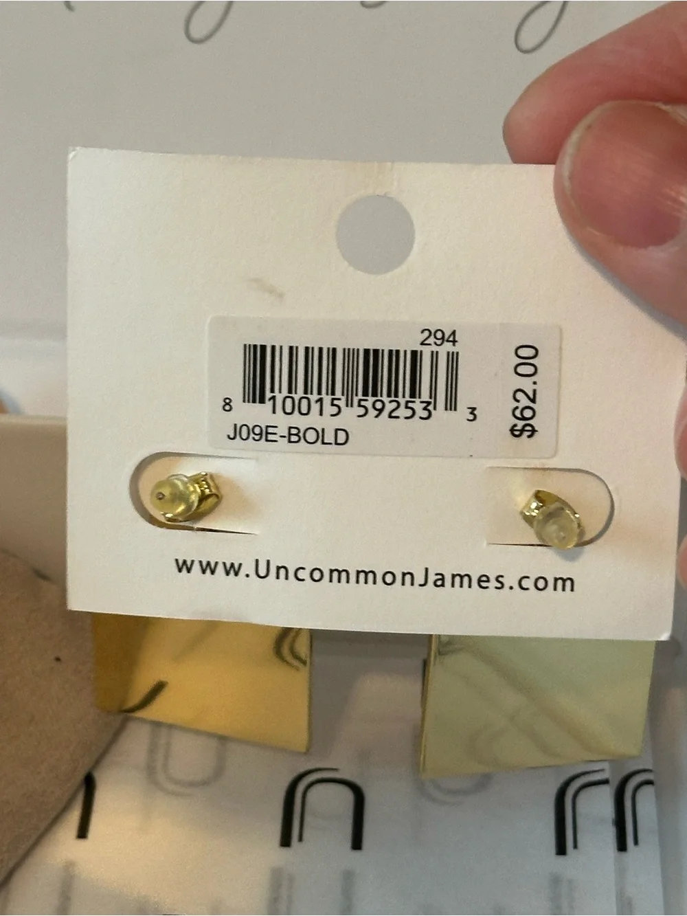 Uncommon James Shiny Gold Square Drop Earrings